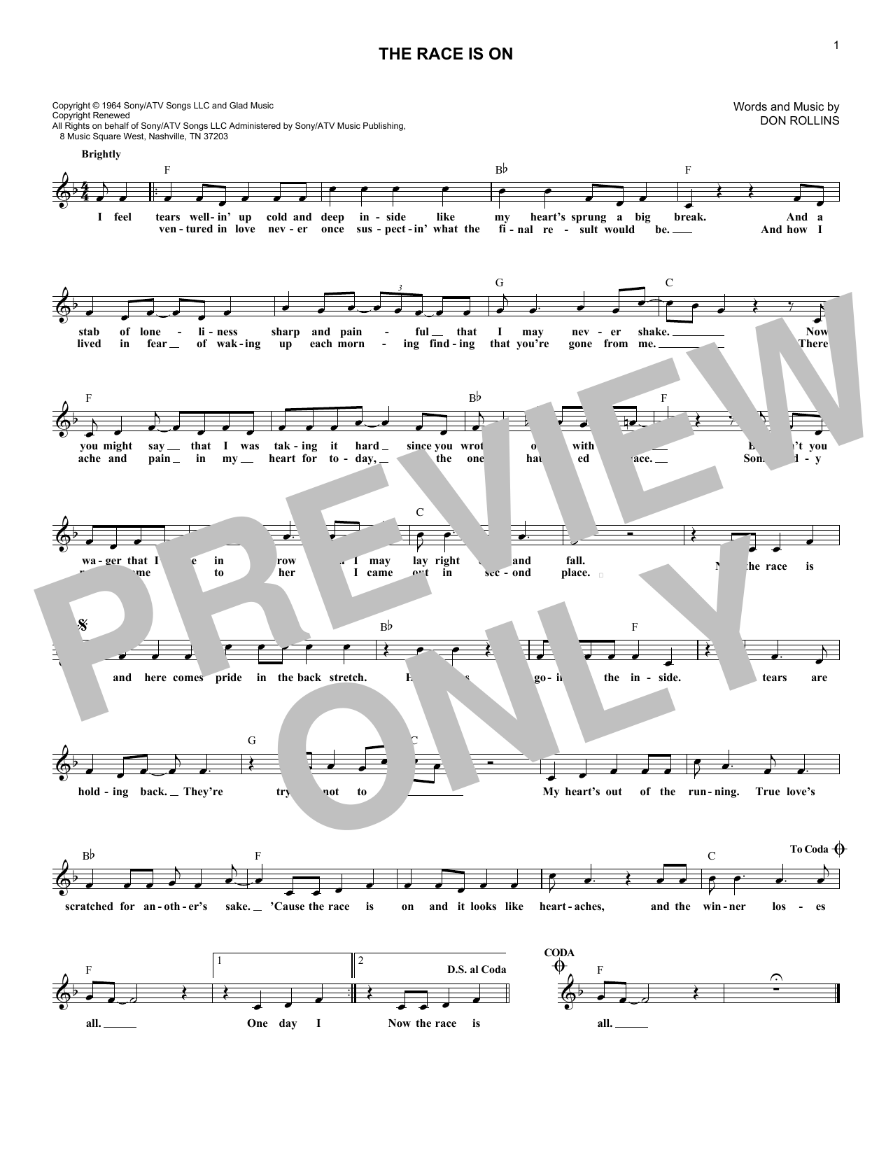 George Jones The Race Is On sheet music notes and chords. Download Printable PDF.