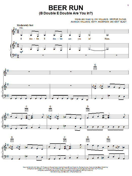 George Jones with Garth Brooks Beer Run (B Double E Double Are You In?) sheet music notes and chords arranged for Piano, Vocal & Guitar Chords (Right-Hand Melody)