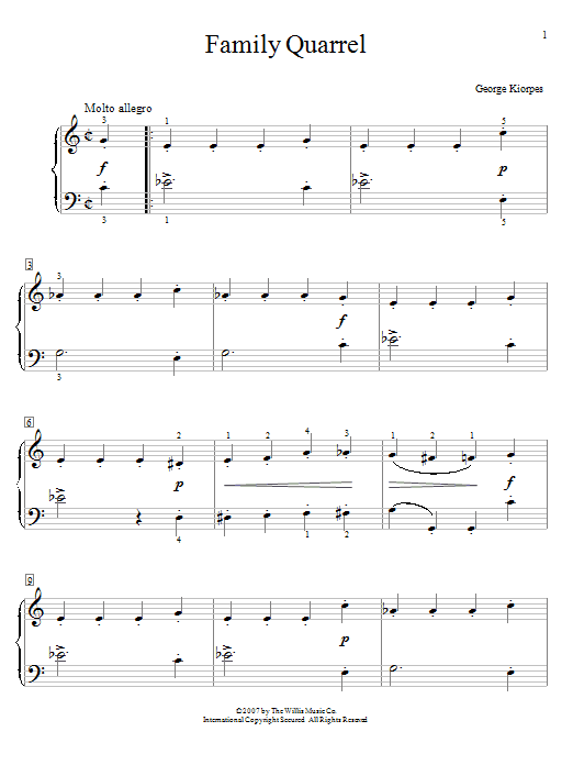 Learn to play George Kiorpes Family Quarrel sheet music for Educational Piano in minutes. Price: 6.9900$ George Kiorpes Family Quarrel sheet music notes and chords arranged for Educational Piano