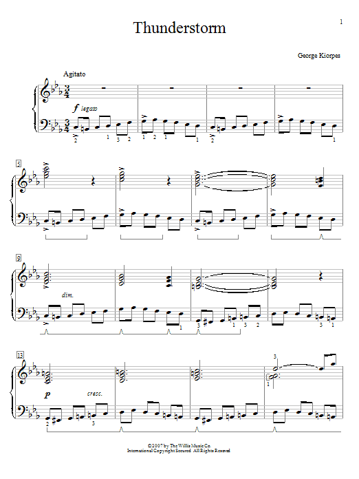 Learn to play George Kiorpes Thunderstorm sheet music for Educational Piano in minutes. Price: 6.9900$ George Kiorpes Thunderstorm sheet music notes and chords arranged for Educational Piano