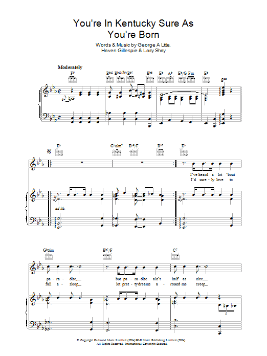 Learn to play George Little You're In Kentucky Sure As You're Born sheet music for Piano, Vocal & Guitar Chords in minutes. Price: 7.8900$ George Little You're In Kentucky Sure As You're Born sheet music notes and chords arranged for Piano, Vocal & Guitar Chords