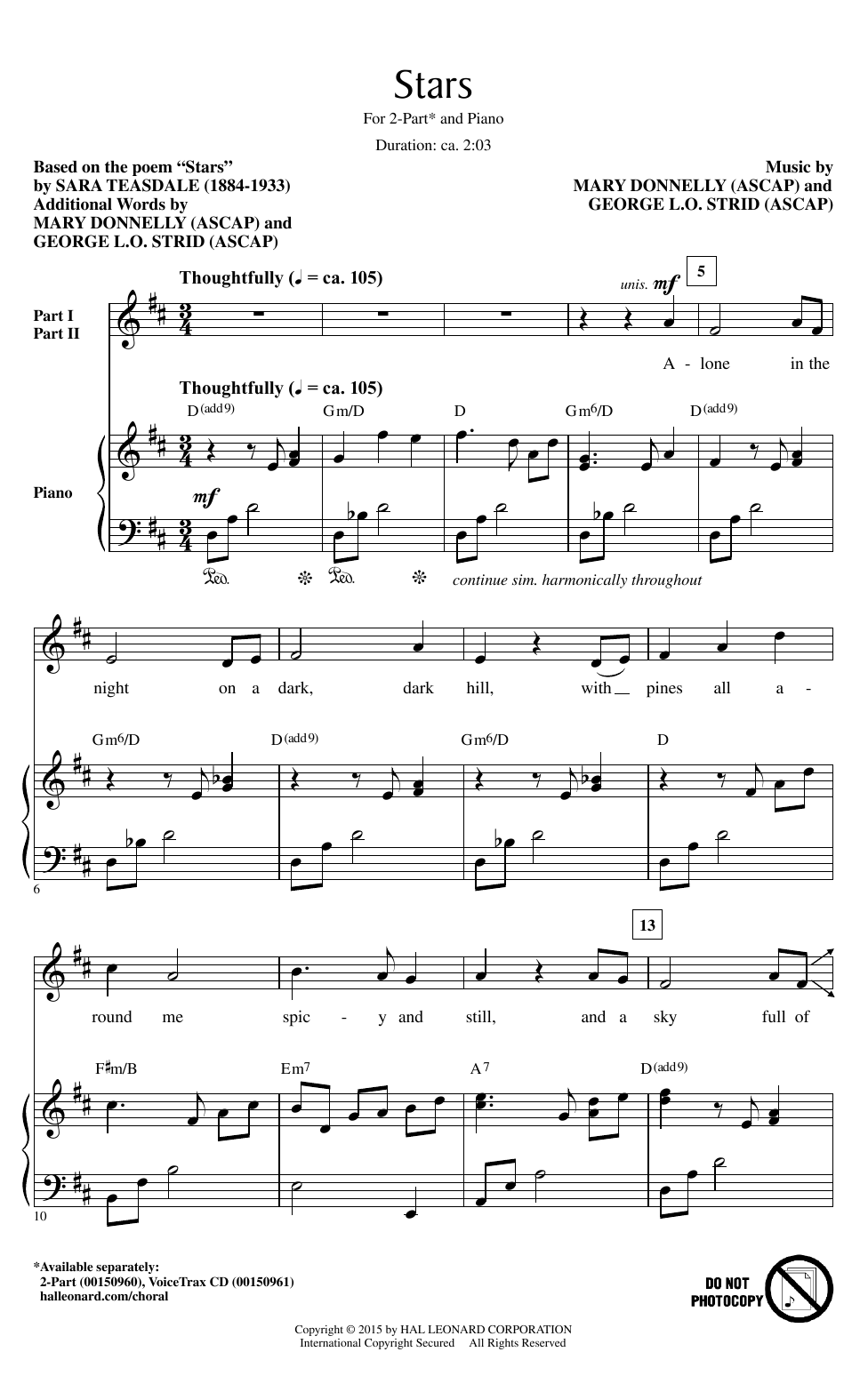 George L.O. Strid Stars sheet music notes and chords arranged for 2-Part Choir