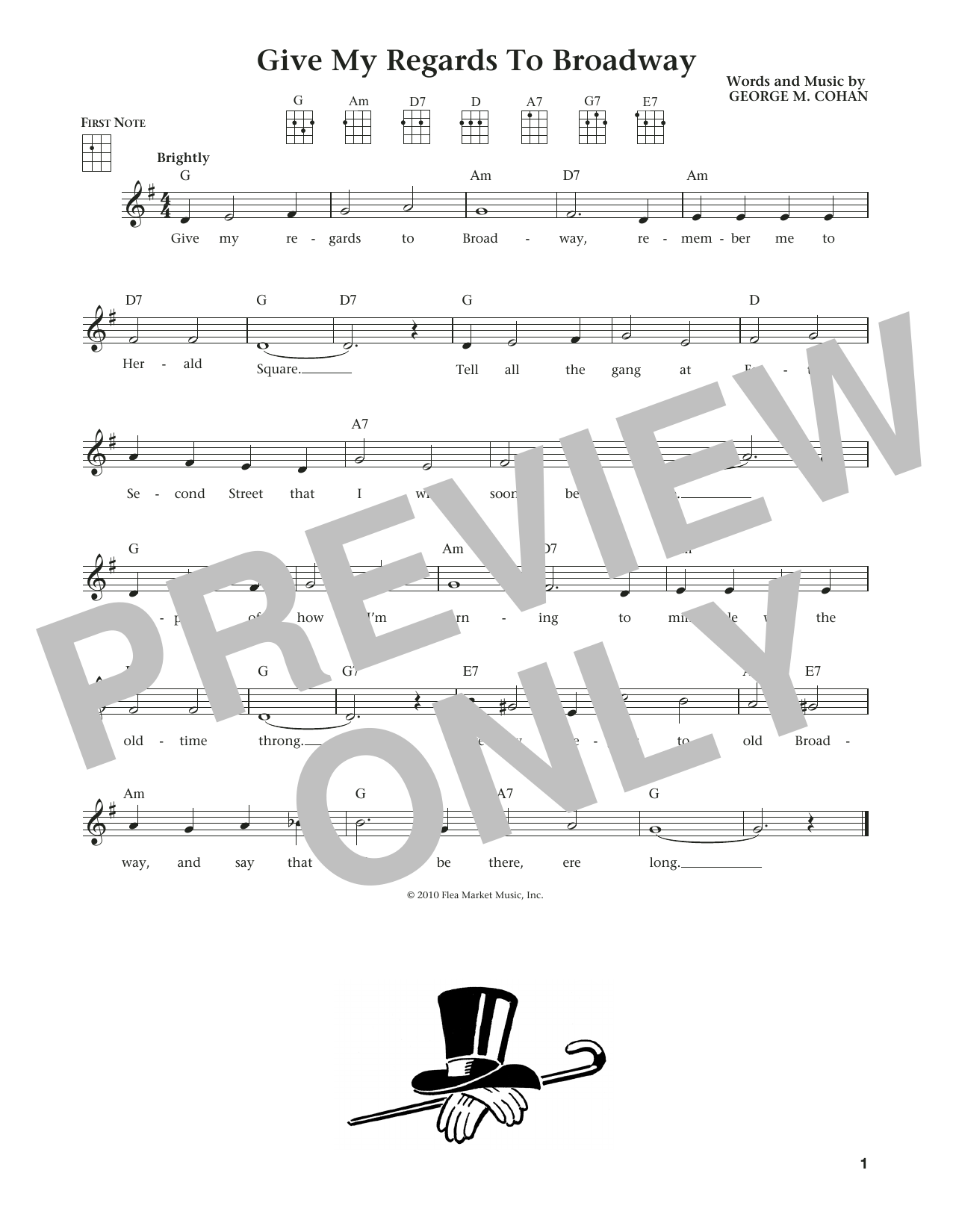 Learn to play George M. Cohan Give My Regards To Broadway (from The Daily Ukulele) (arr. Liz and Jim Beloff) sheet music for Ukulele in minutes. Price: 5.9900$ George M. Cohan Give My Regards To Broadway (from The Daily Ukulele) (arr. Liz and Jim Beloff) sheet music notes and chords arranged for Ukulele