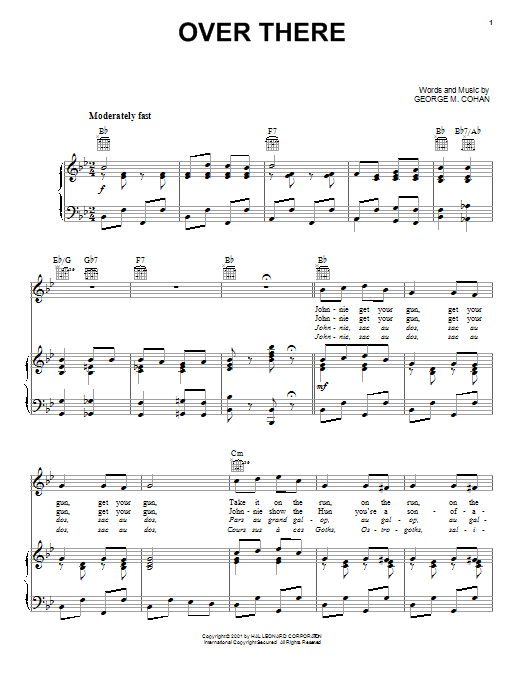 George M. Cohan Over There sheet music notes and chords. Download Printable PDF.