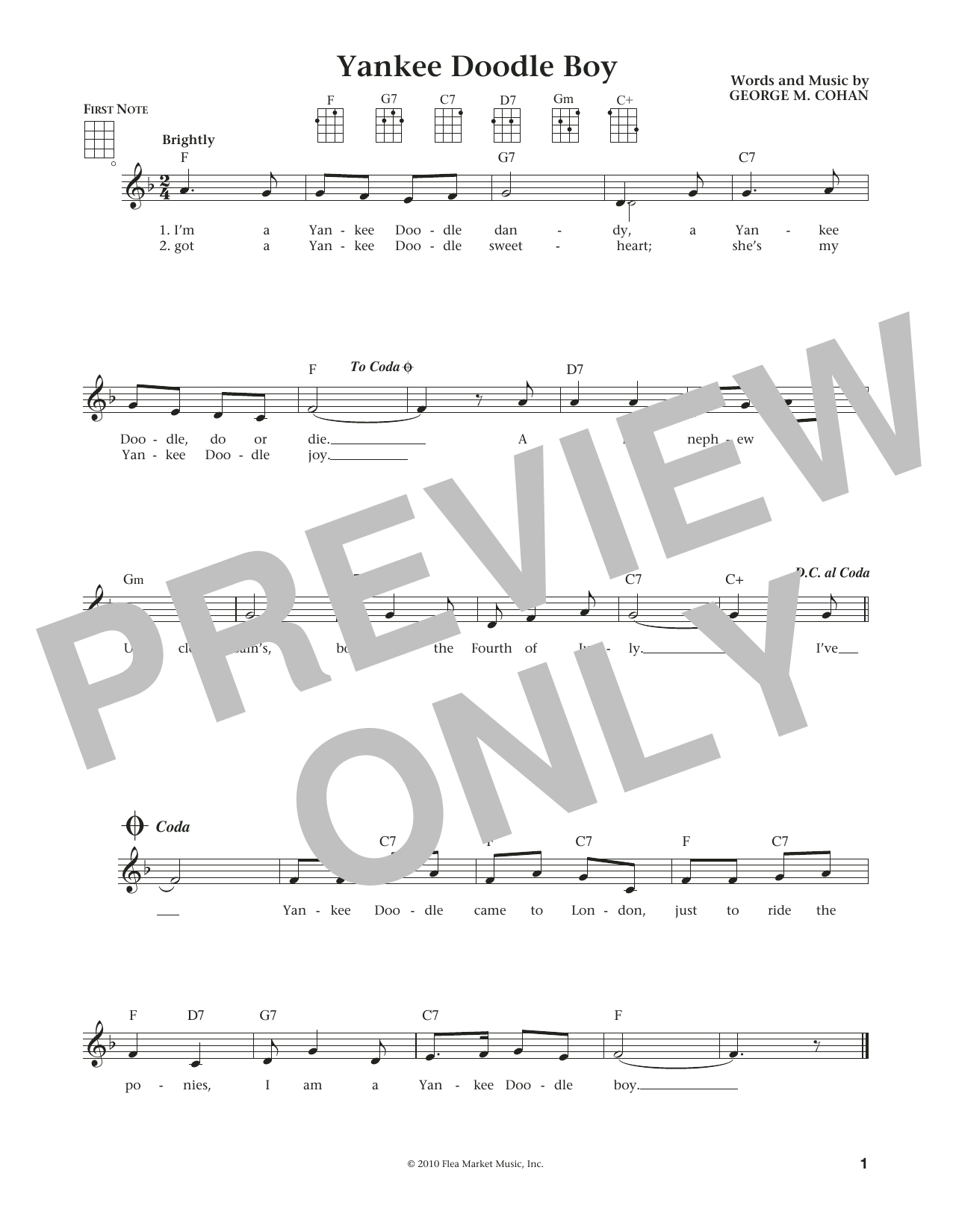 Learn to play George M. Cohan Yankee Doodle Boy (from The Daily Ukulele) (arr. Liz and Jim Beloff) sheet music for Ukulele in minutes. Price: 5.9900$ George M. Cohan Yankee Doodle Boy (from The Daily Ukulele) (arr. Liz and Jim Beloff) sheet music notes and chords arranged for Ukulele