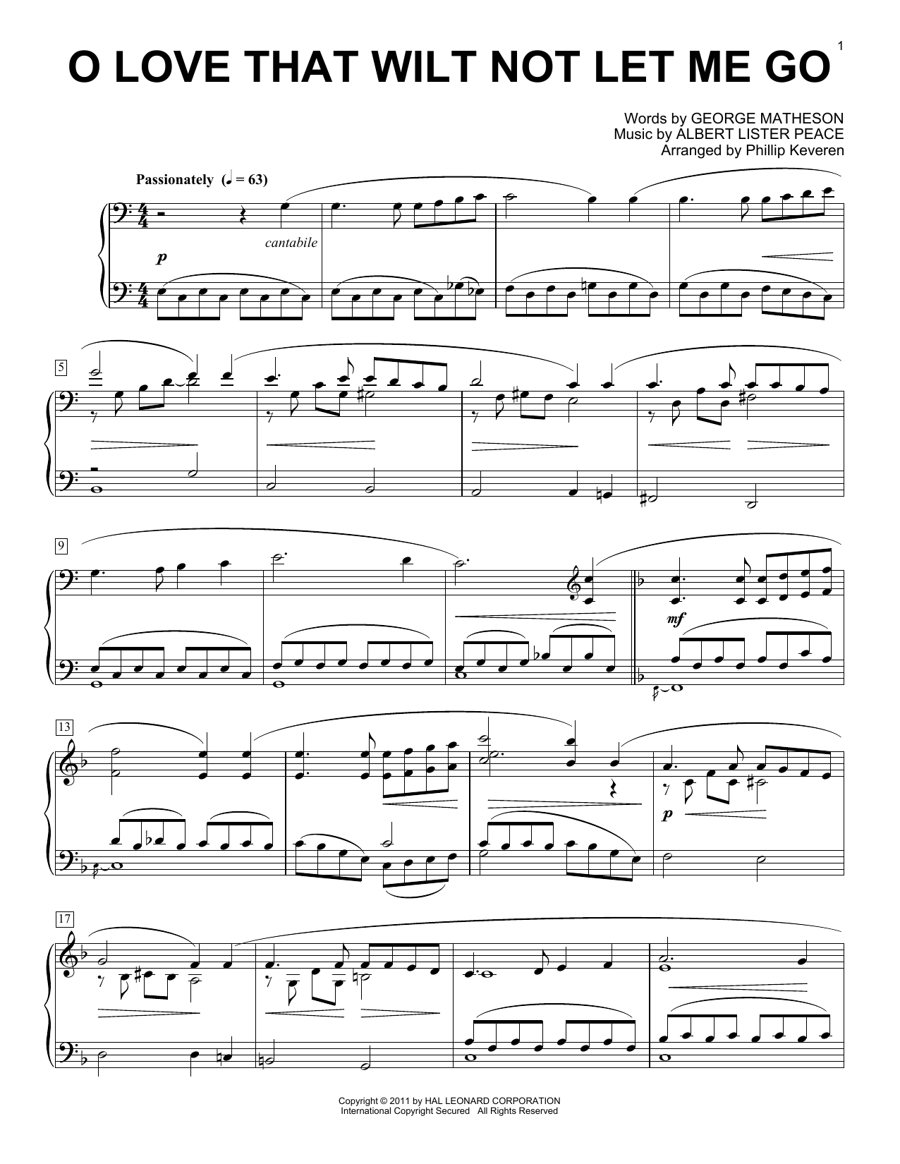 George Matheson O Love That Wilt Not Let Me Go [Classical version] (arr. Phillip Keveren) sheet music notes and chords. Download Printable PDF.