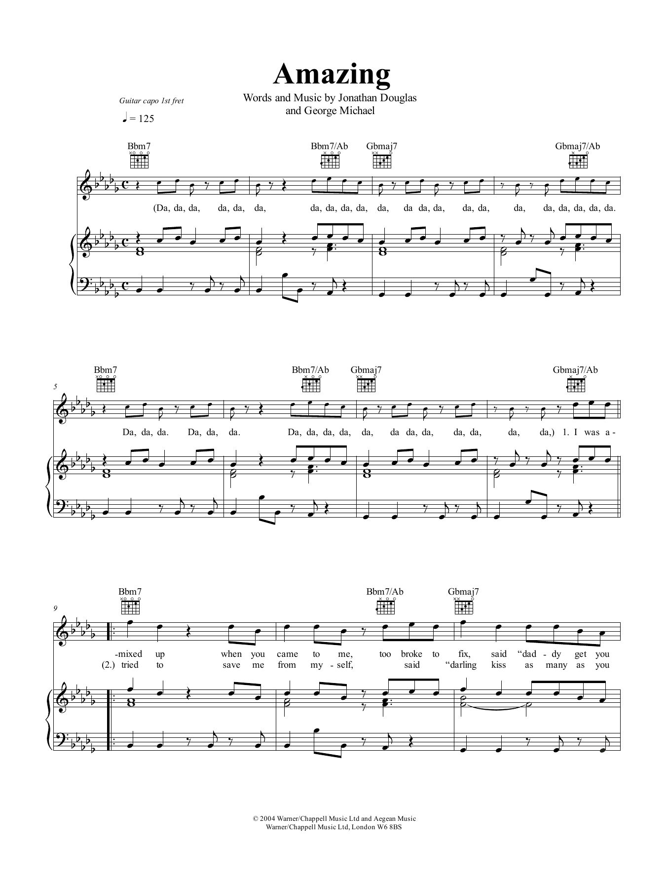 George Michael Amazing sheet music notes and chords arranged for Piano, Vocal & Guitar Chords (Right-Hand Melody)