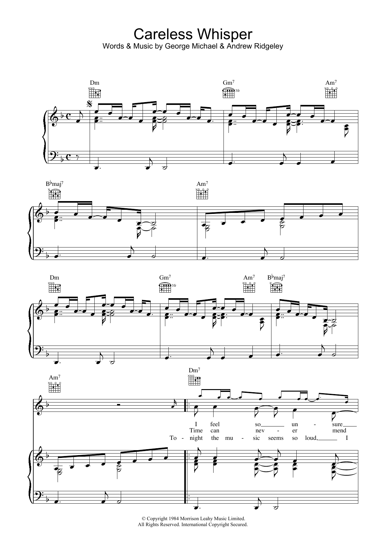 George Michael Careless Whisper sheet music notes and chords. Download Printable PDF.