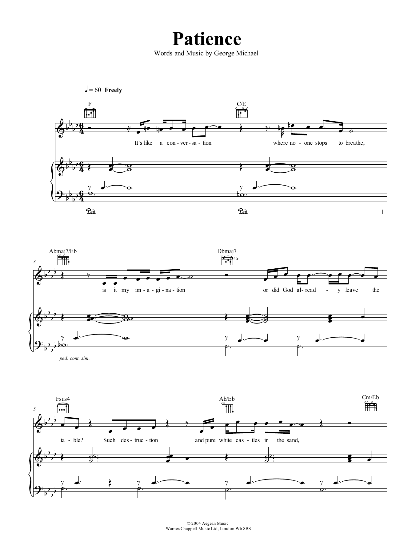 George Michael Patience sheet music notes and chords arranged for Piano, Vocal & Guitar Chords (Right-Hand Melody)