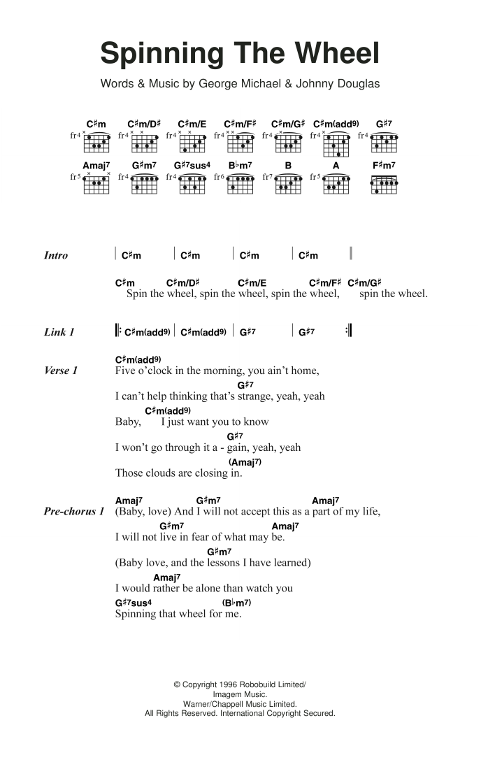 George Michael Spinning The Wheel sheet music notes and chords arranged for Guitar Chords/Lyrics