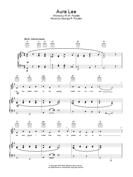 George R. Poulton Aura Lee sheet music notes and chords. Download Printable PDF.