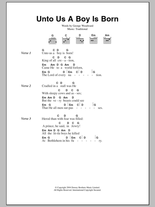 Christmas Carol Unto Us A Boy Is Born sheet music notes and chords. Download Printable PDF.