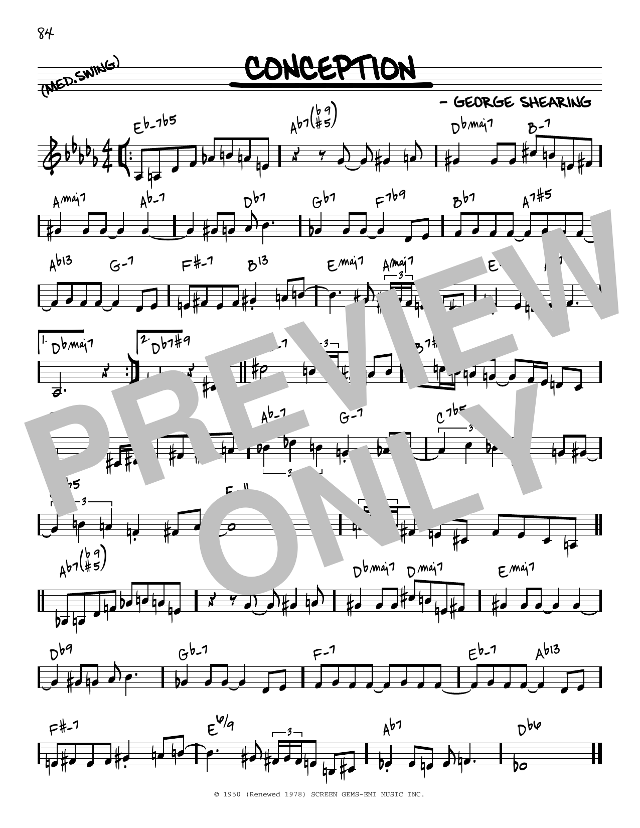 George Shearing Conception [Reharmonized version] (arr. Jack Grassel) sheet music notes and chords arranged for Real Book – Melody & Chords