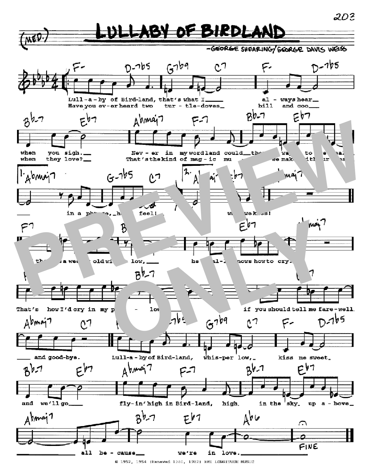 George Shearing Lullaby Of Birdland sheet music notes and chords. Download Printable PDF.