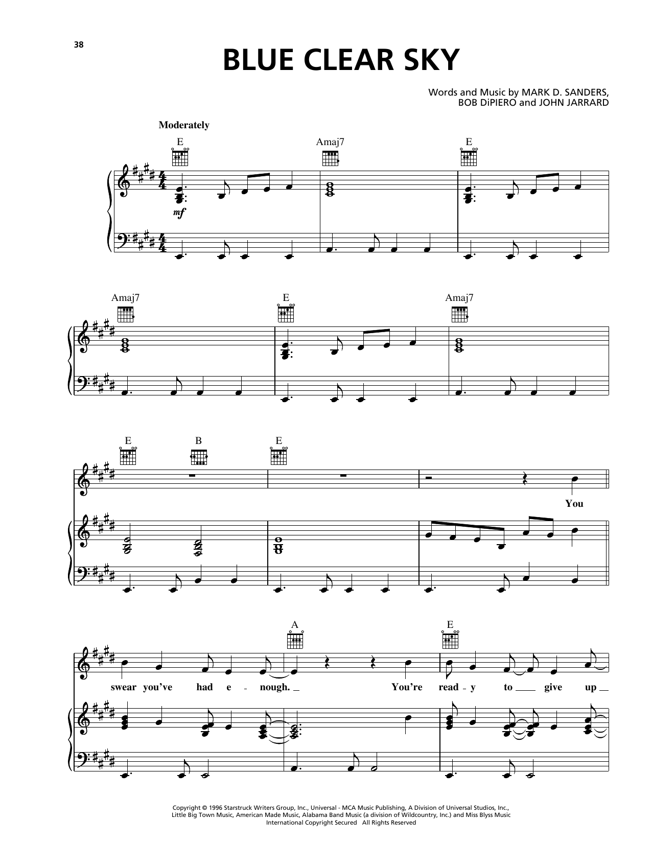 Learn to play George Strait Blue Clear Sky sheet music for Piano, Vocal & Guitar Chords (Right-Hand Melody) in minutes. Price: 7.8900$ George Strait Blue Clear Sky sheet music notes and chords arranged for Piano, Vocal & Guitar Chords (Right-Hand Melody)