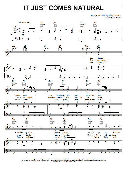 Learn to play George Strait It Just Comes Natural sheet music for Piano, Vocal & Guitar Chords (Right-Hand Melody) in minutes. Price: 7.8900$ George Strait It Just Comes Natural sheet music notes and chords arranged for Piano, Vocal & Guitar Chords (Right-Hand Melody)