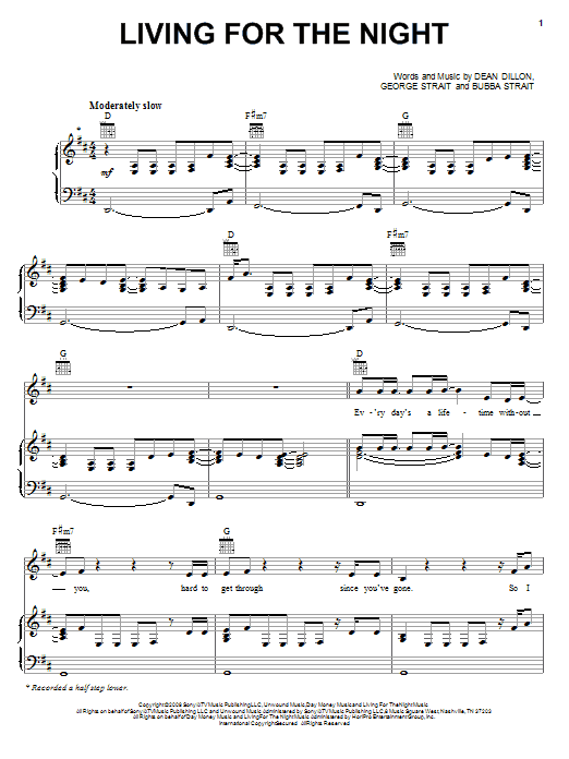 George Strait Living For The Night sheet music notes and chords. Download Printable PDF.