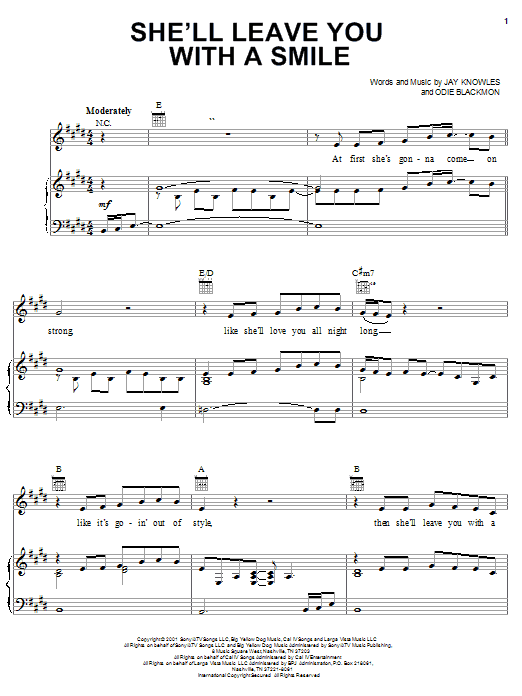 George Strait She'll Leave You With A Smile sheet music notes and chords arranged for Piano, Vocal & Guitar Chords (Right-Hand Melody)