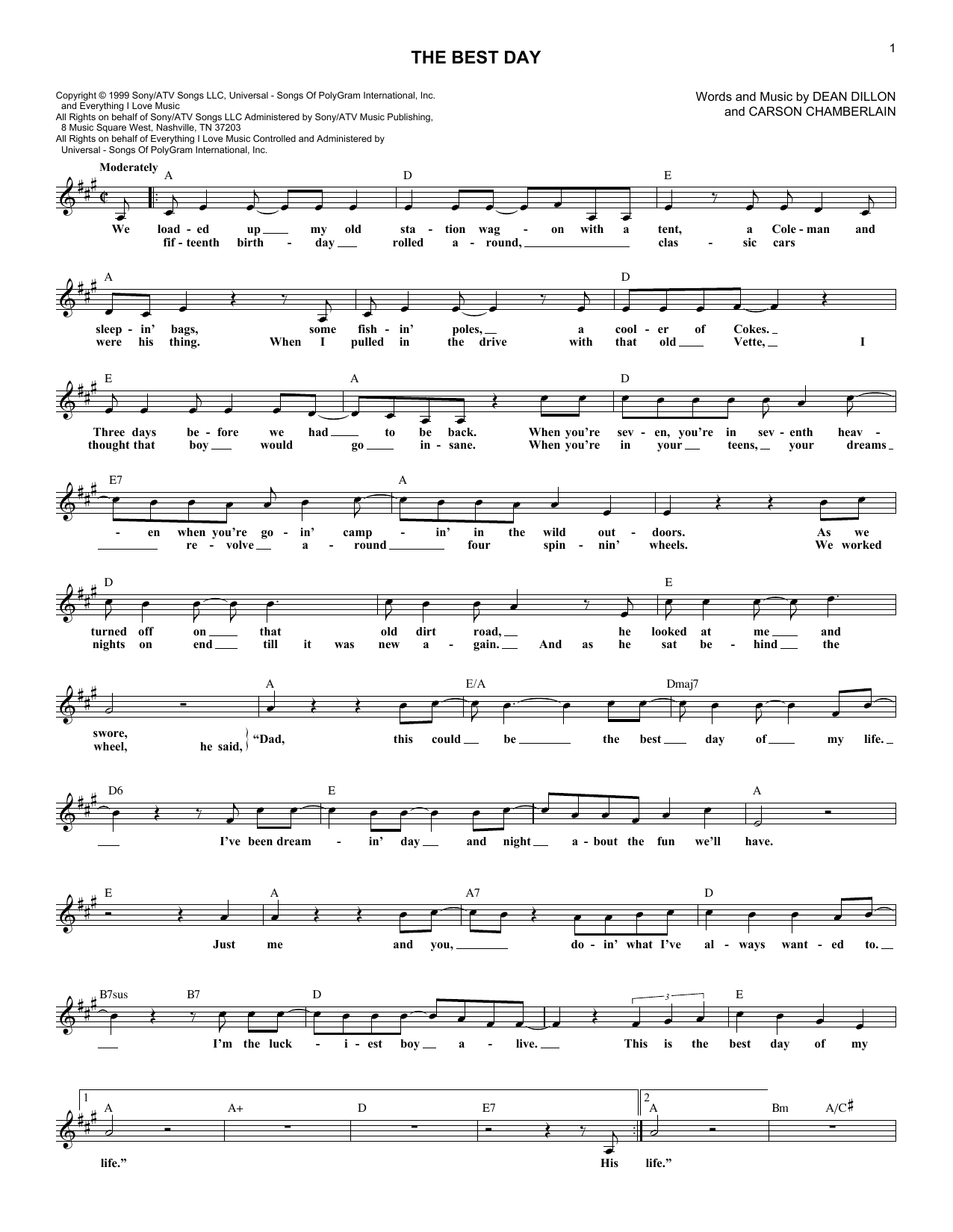 George Strait The Best Day sheet music notes and chords arranged for Piano, Vocal & Guitar Chords (Right-Hand Melody)
