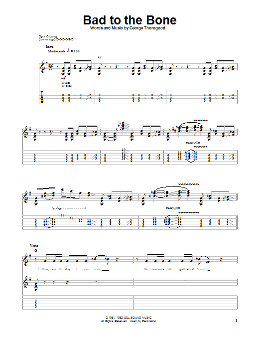 George Thorogood Bad To The Bone sheet music notes and chords. Download Printable PDF.