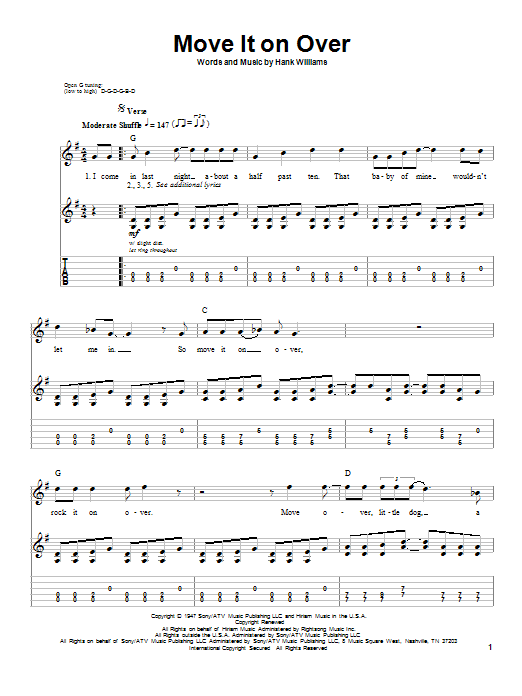 George Thorogood Move It On Over sheet music notes and chords. Download Printable PDF.