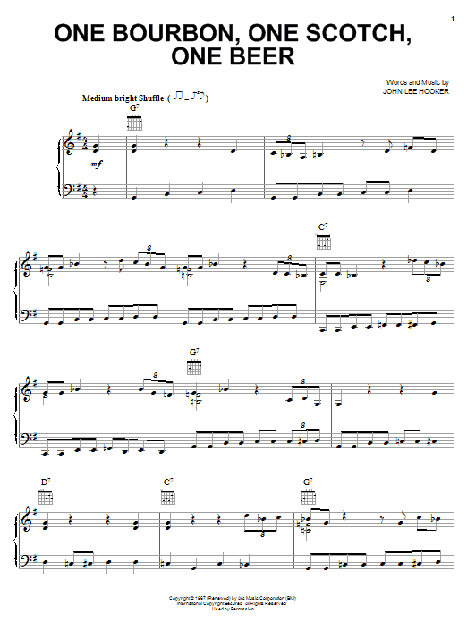 George Thorogood & The Destroyers One Bourbon, One Scotch, One Beer sheet music notes and chords. Download Printable PDF.