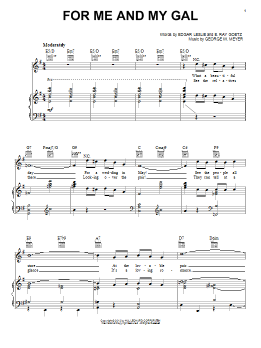 Learn to play George W. Meyer For Me And My Gal sheet music for Ukulele in minutes. Price: 5.9900$ George W. Meyer For Me And My Gal sheet music notes and chords arranged for Ukulele