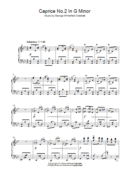 Learn to play George Whitefield Chadwick Caprice No.2 In G Minor sheet music for Piano Solo in minutes. Price: 7.8900$ George Whitefield Chadwick Caprice No.2 In G Minor sheet music notes and chords arranged for Piano Solo