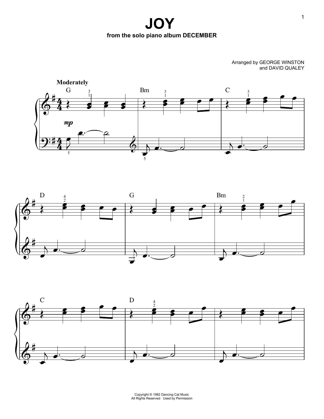 George Winston Joy sheet music notes and chords. Download Printable PDF.