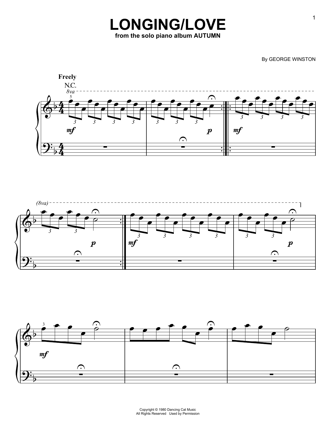 George Winston Longing/Love sheet music notes and chords. Download Printable PDF.