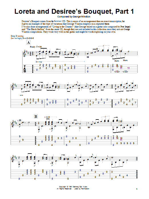 George Winston Loreta And Desiree's Bouquet-Part 1 sheet music notes and chords. Download Printable PDF.