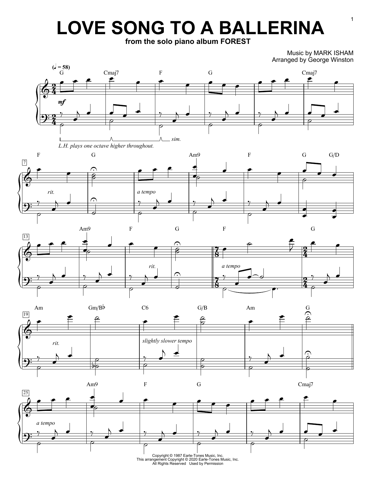 Learn to play George Winston Love Song To A Ballerina sheet music for Piano Solo in minutes. Price: 7.8900$ George Winston Love Song To A Ballerina sheet music notes and chords arranged for Piano Solo