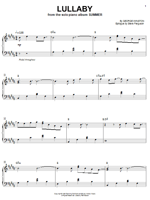 Learn to play George Winston Lullaby sheet music for Piano Solo in minutes. Price: 7.8900$ George Winston Lullaby sheet music notes and chords arranged for Piano Solo