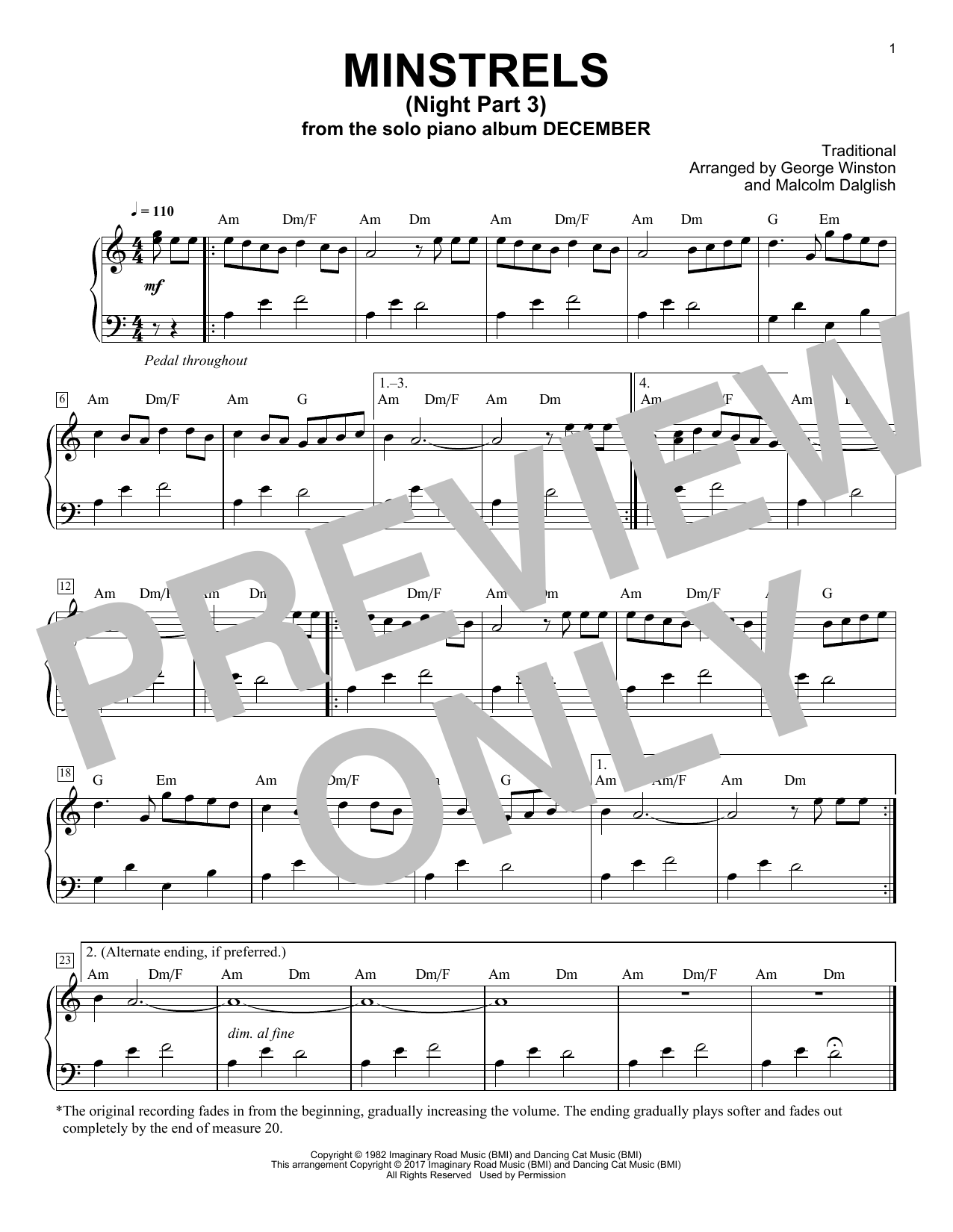 George Winston Minstrels (Night Part 3) sheet music notes and chords. Download Printable PDF.