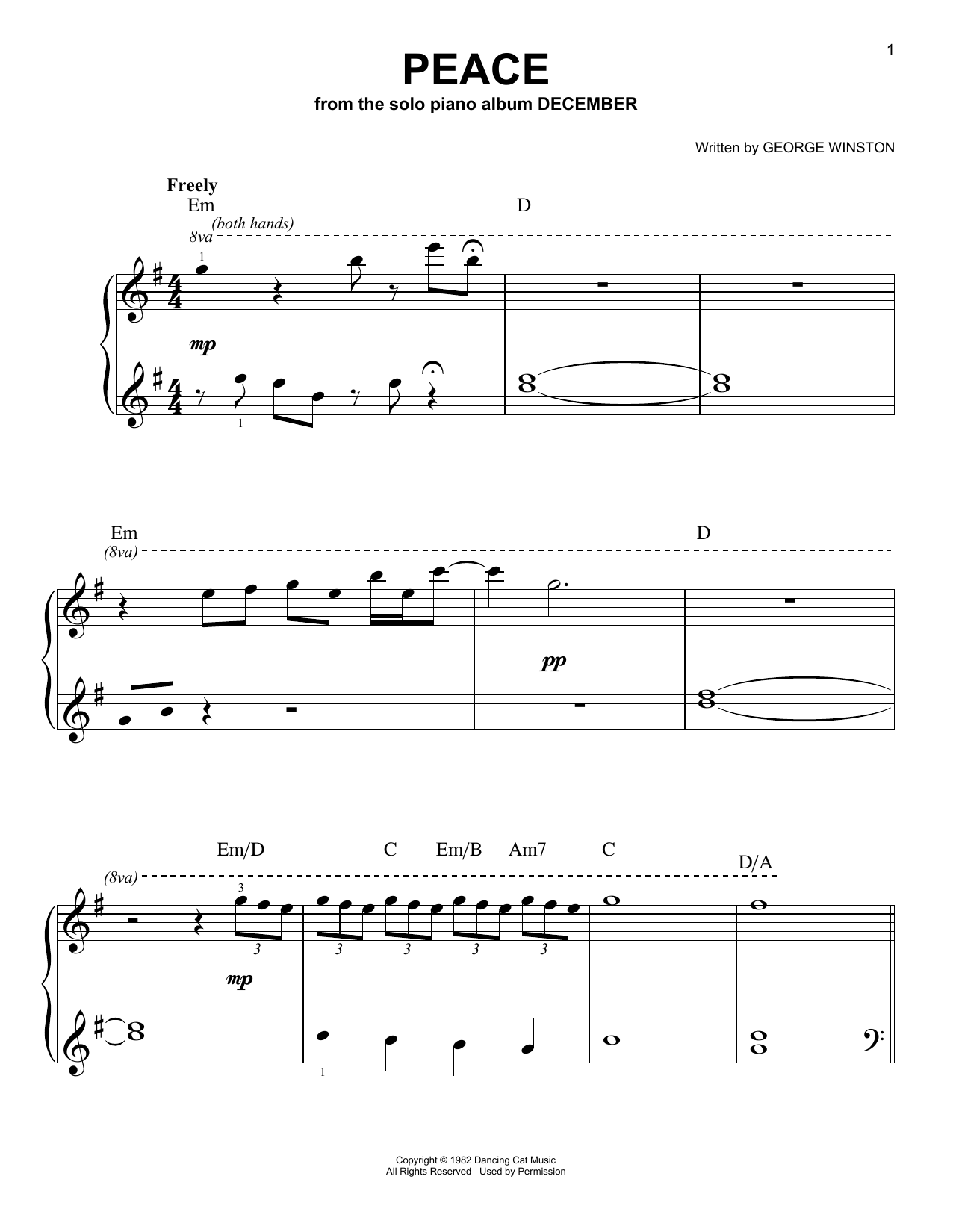 George Winston Peace sheet music notes and chords. Download Printable PDF.