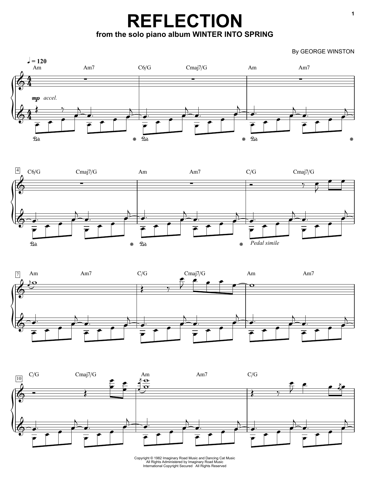 George Winston Reflection sheet music notes and chords. Download Printable PDF.