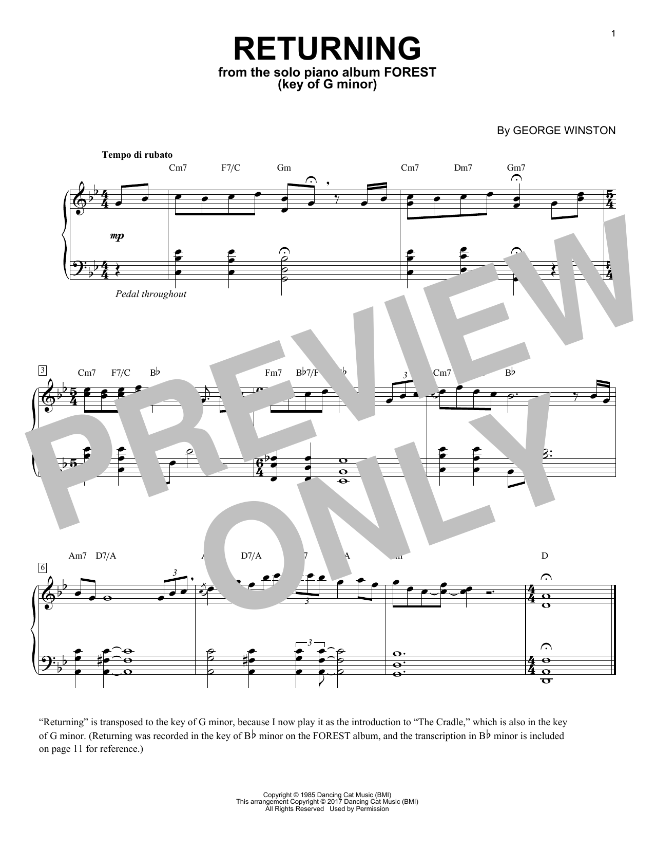 Learn to play George Winston Returning In The Key Of G Minor sheet music for Piano Solo in minutes. Price: 7.8900$ George Winston Returning In The Key Of G Minor sheet music notes and chords arranged for Piano Solo