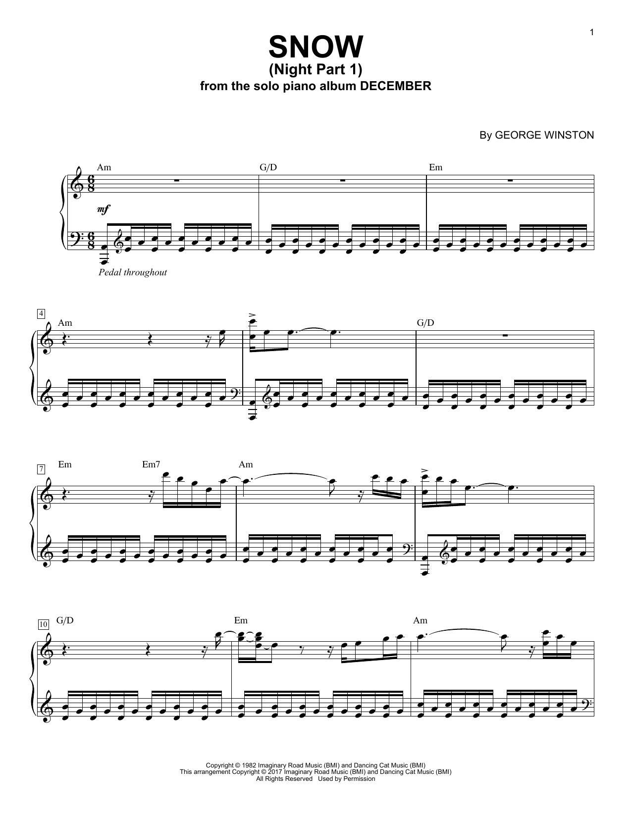 George Winston Snow (Night Part 1) sheet music notes and chords. Download Printable PDF.