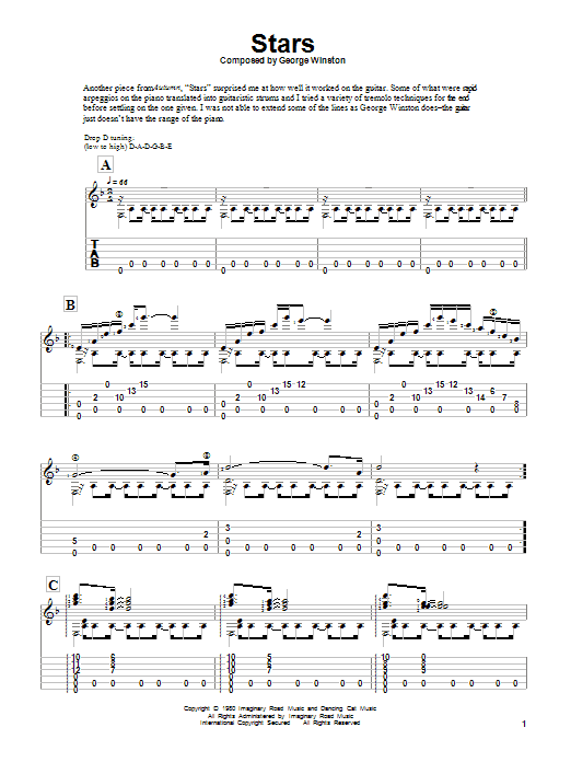 George Winston Stars sheet music notes and chords. Download Printable PDF.