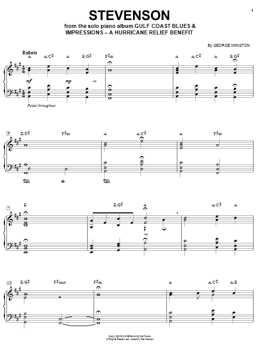 Learn to play George Winston Stevenson sheet music for Piano Solo in minutes. Price: 7.8900$ George Winston Stevenson sheet music notes and chords arranged for Piano Solo