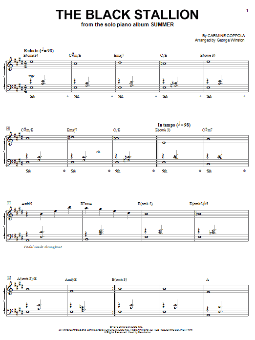 George Winston The Black Stallion sheet music notes and chords. Download Printable PDF.