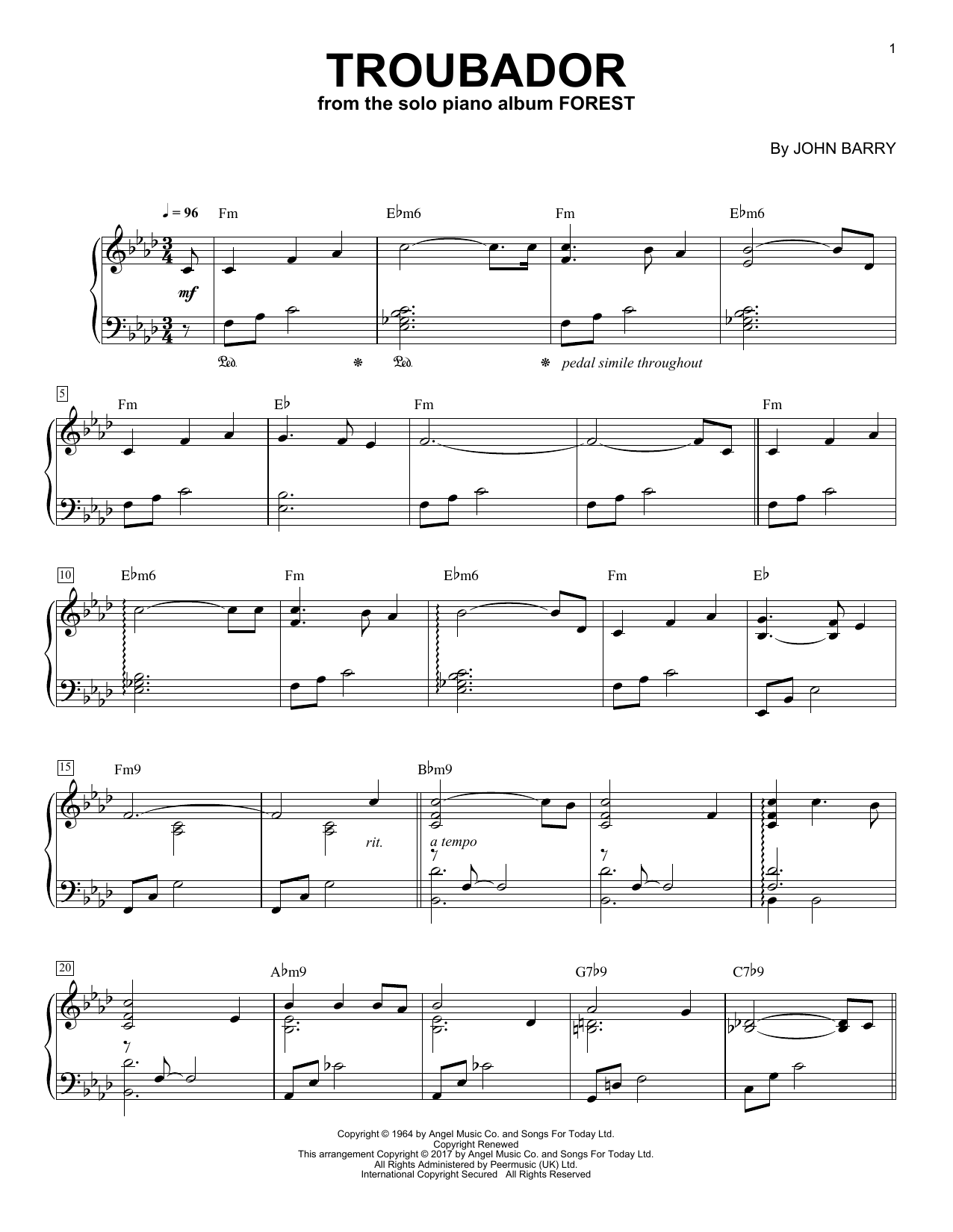 George Winston Troubadour sheet music notes and chords. Download Printable PDF.