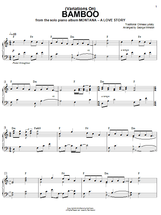 Learn to play George Winston (Variations On) Bamboo sheet music for Piano Solo in minutes. Price: 7.8900$ George Winston (Variations On) Bamboo sheet music notes and chords arranged for Piano Solo