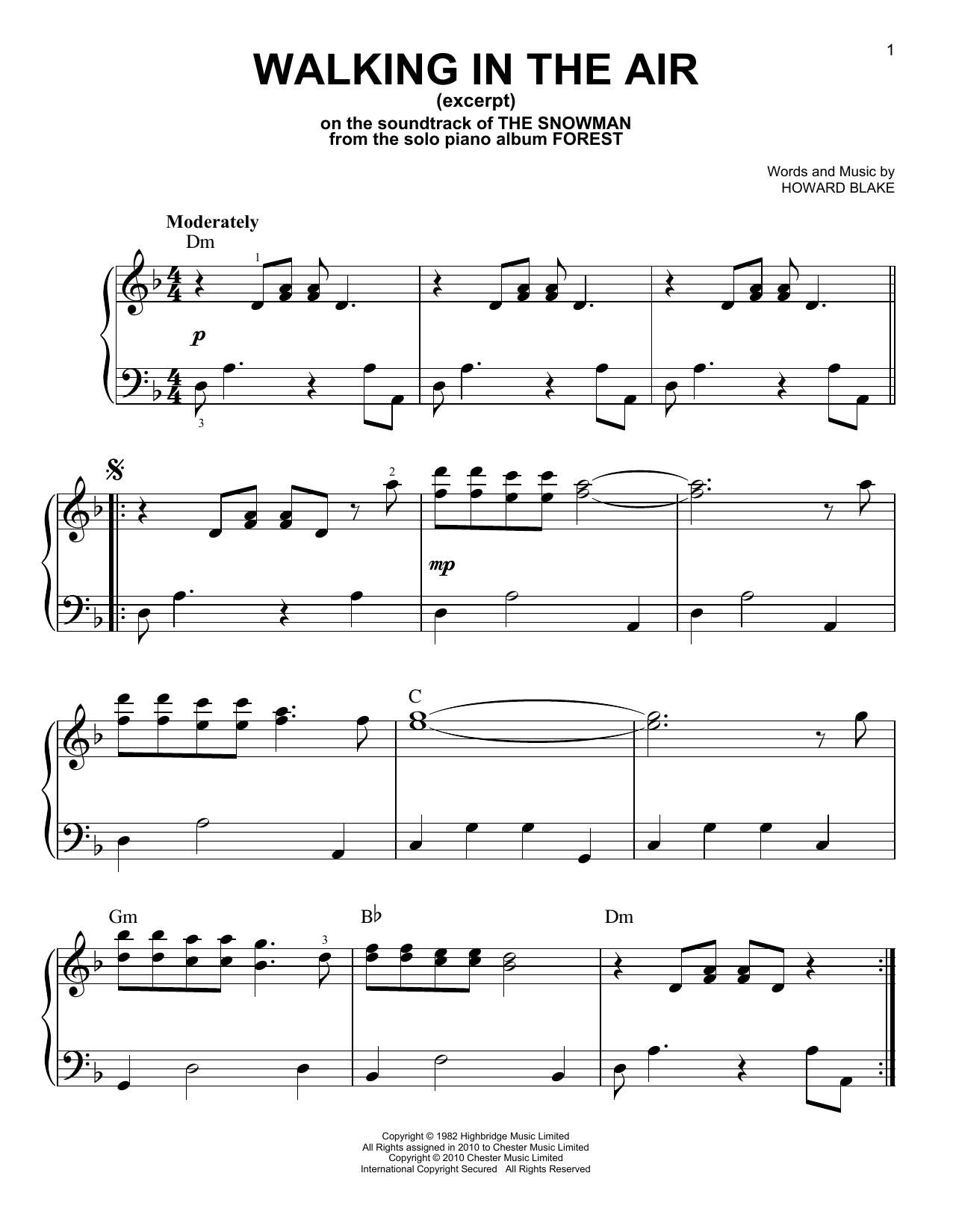 George Winston Walking In The Air sheet music notes and chords. Download Printable PDF.