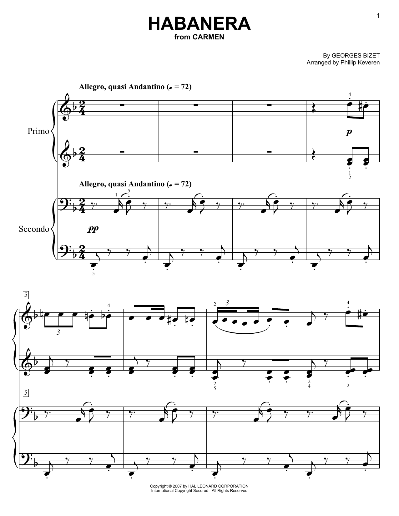 Phillip Keveren Habanera sheet music notes and chords. Download Printable PDF.