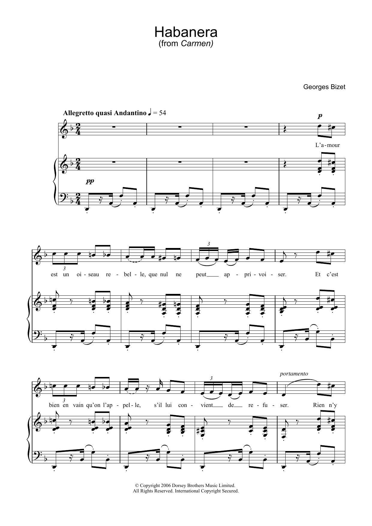 Georges Bizet Habanera (from Carmen) sheet music notes and chords. Download Printable PDF.