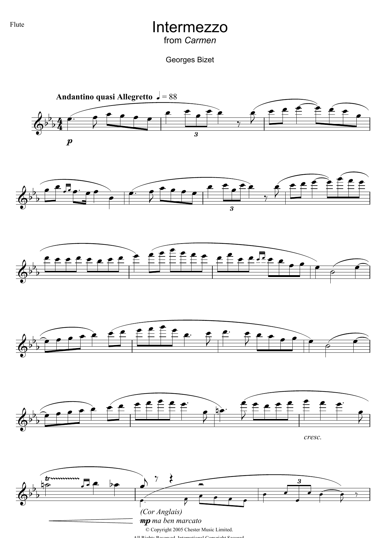 Georges Bizet Intermezzo from Carmen Act III sheet music notes and chords. Download Printable PDF.