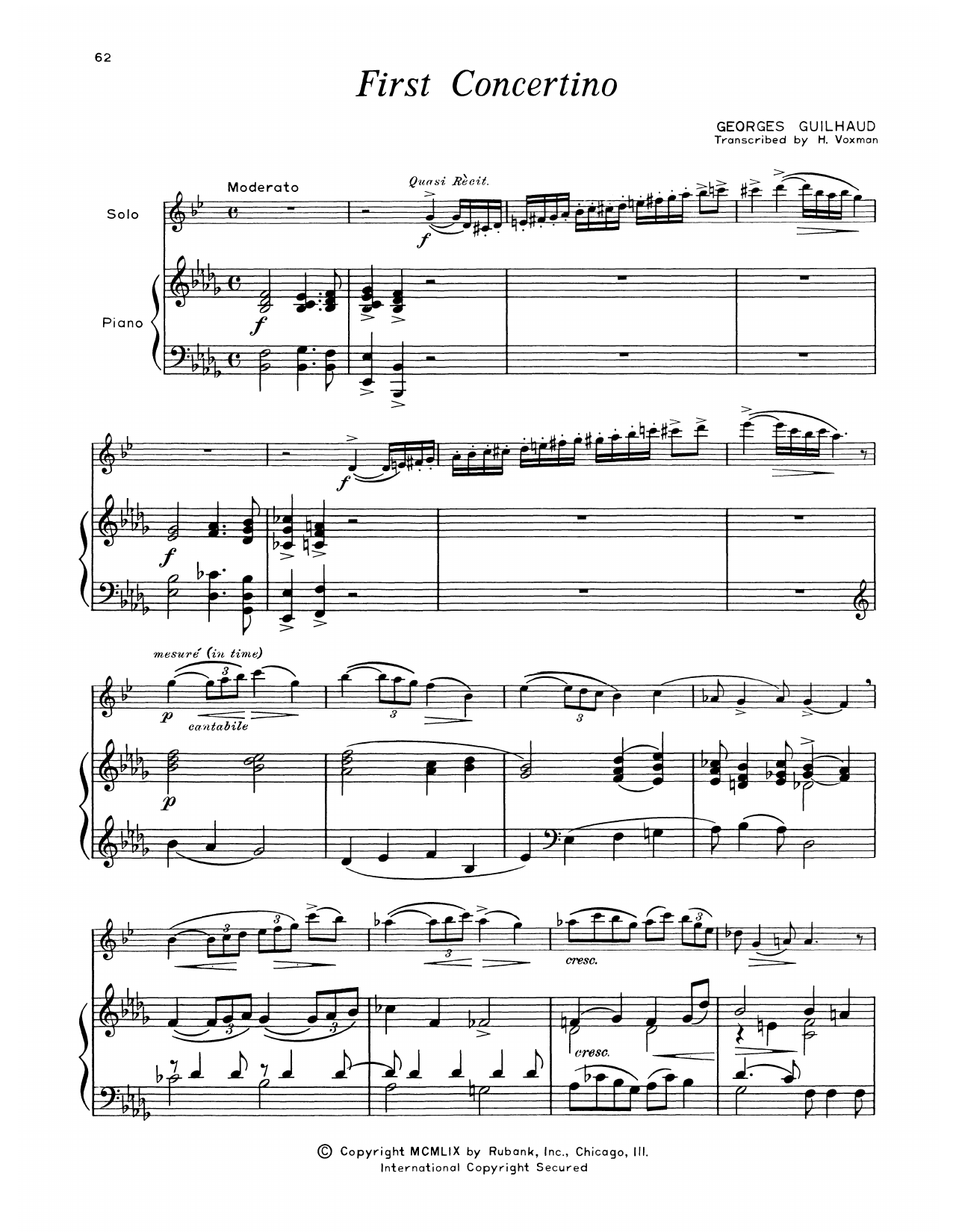 Georges Guilhaud First Concertino sheet music notes and chords. Download Printable PDF.