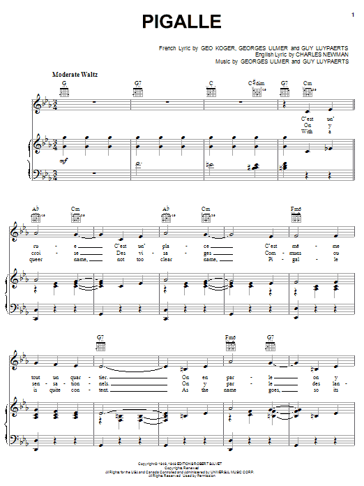 Georges Ulmer Pigalle sheet music notes and chords. Download Printable PDF.