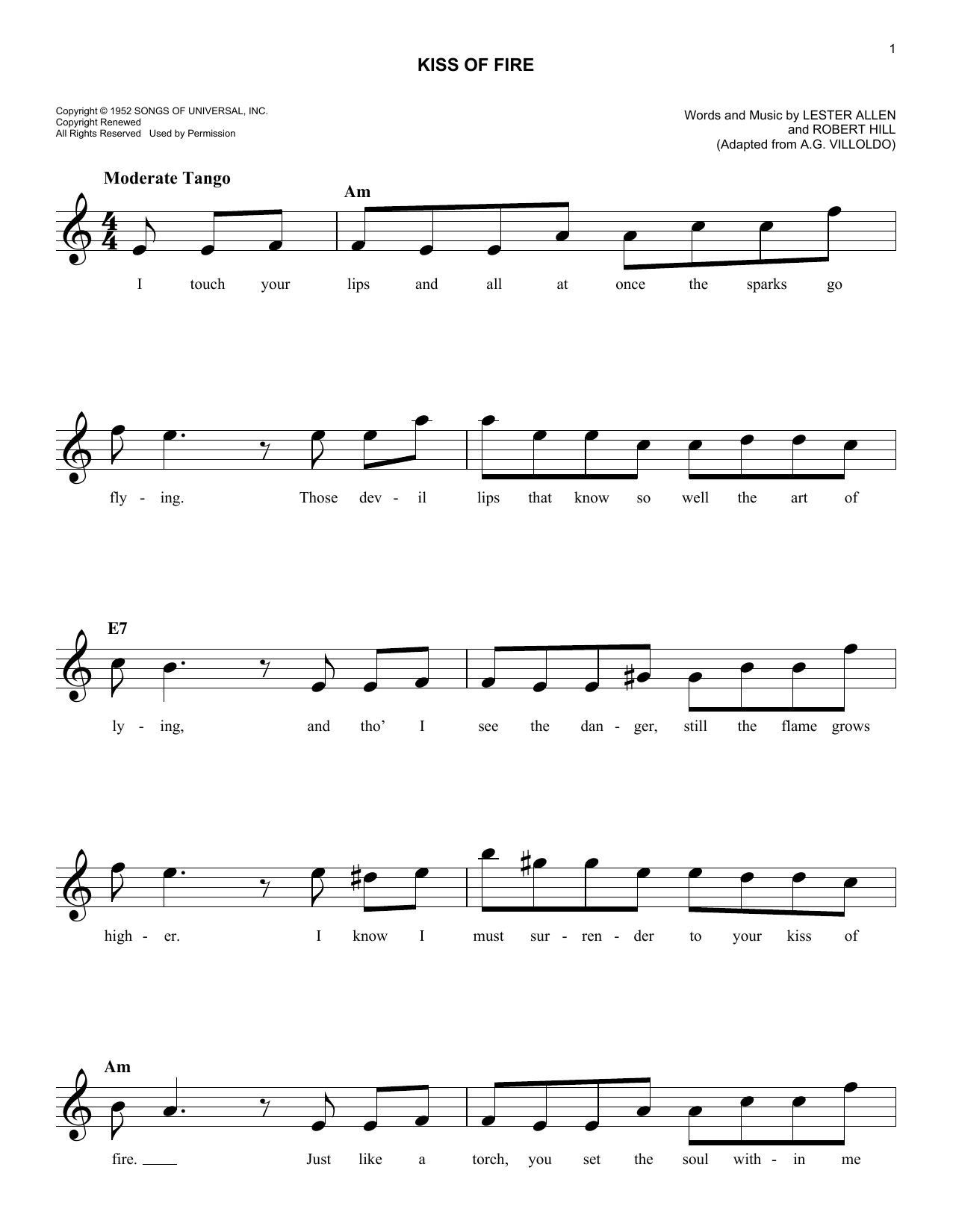 Georgia Gibbs Kiss Of Fire sheet music notes and chords. Download Printable PDF.